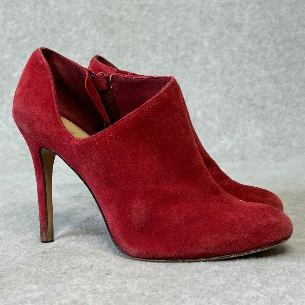 Red Suede Ankle Booties Heels‎ Stiletto Heel Pointed Toe Party Shoes Womens 7.5